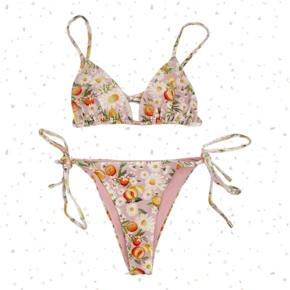 Farm Rio Tangerine Dream Bikini Set Pink Fruit Floral Side Tie Triangle Size S - Picture 1 of 10